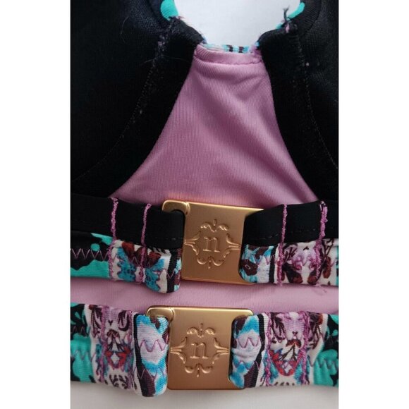 3/10 Nanette Lepore Boho Bikini Top Padded Black Pink Purple Teal Cut Outs $96 - Picture 3 of 8